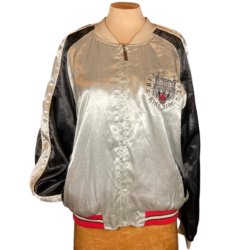 Ring of Fire Men's Embroidered Bomber Jacket | Beast Mode | Baseball Collar
